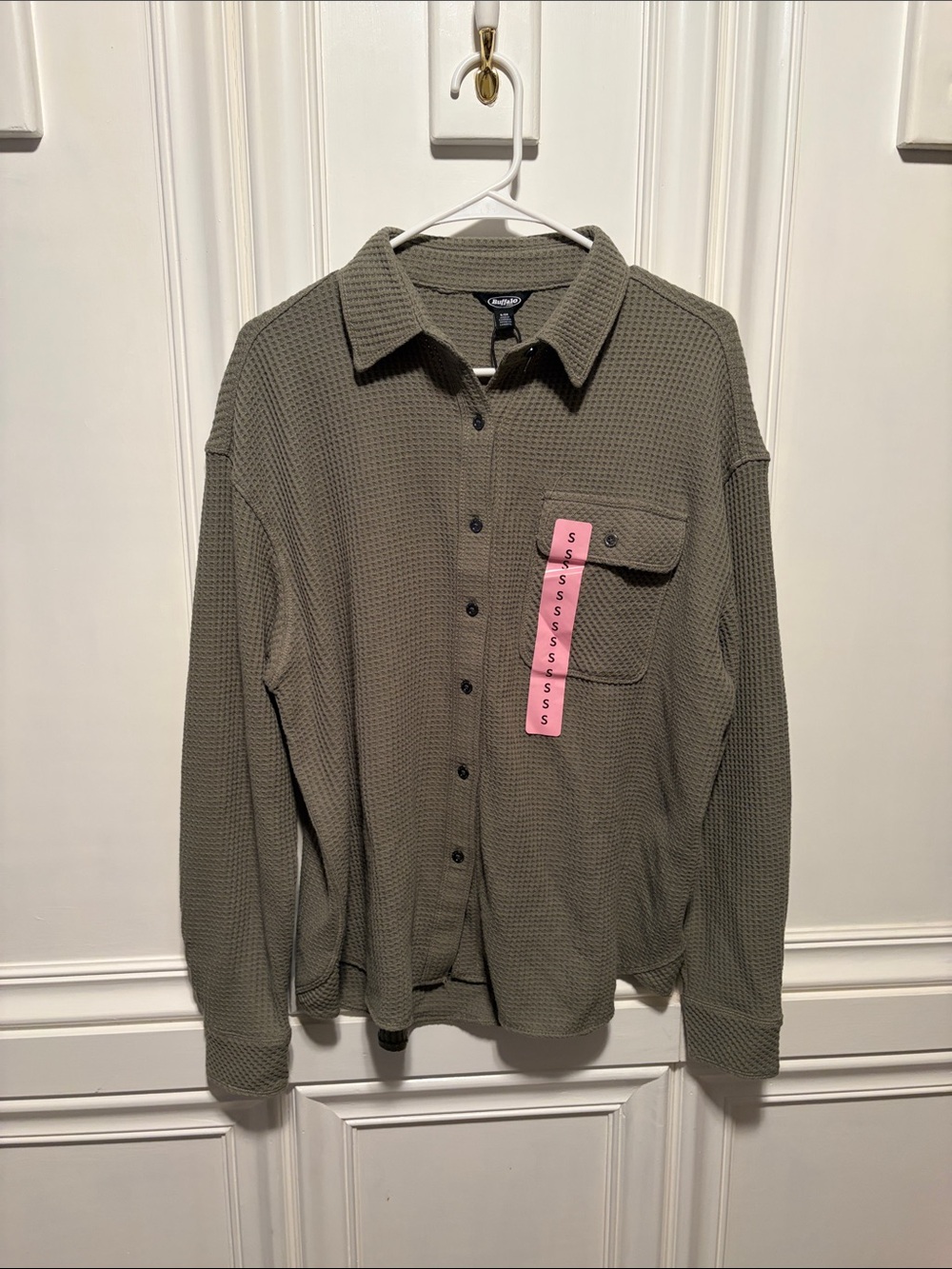 Buffalo Olive Green Waffle-Knit Button-Down Shirt